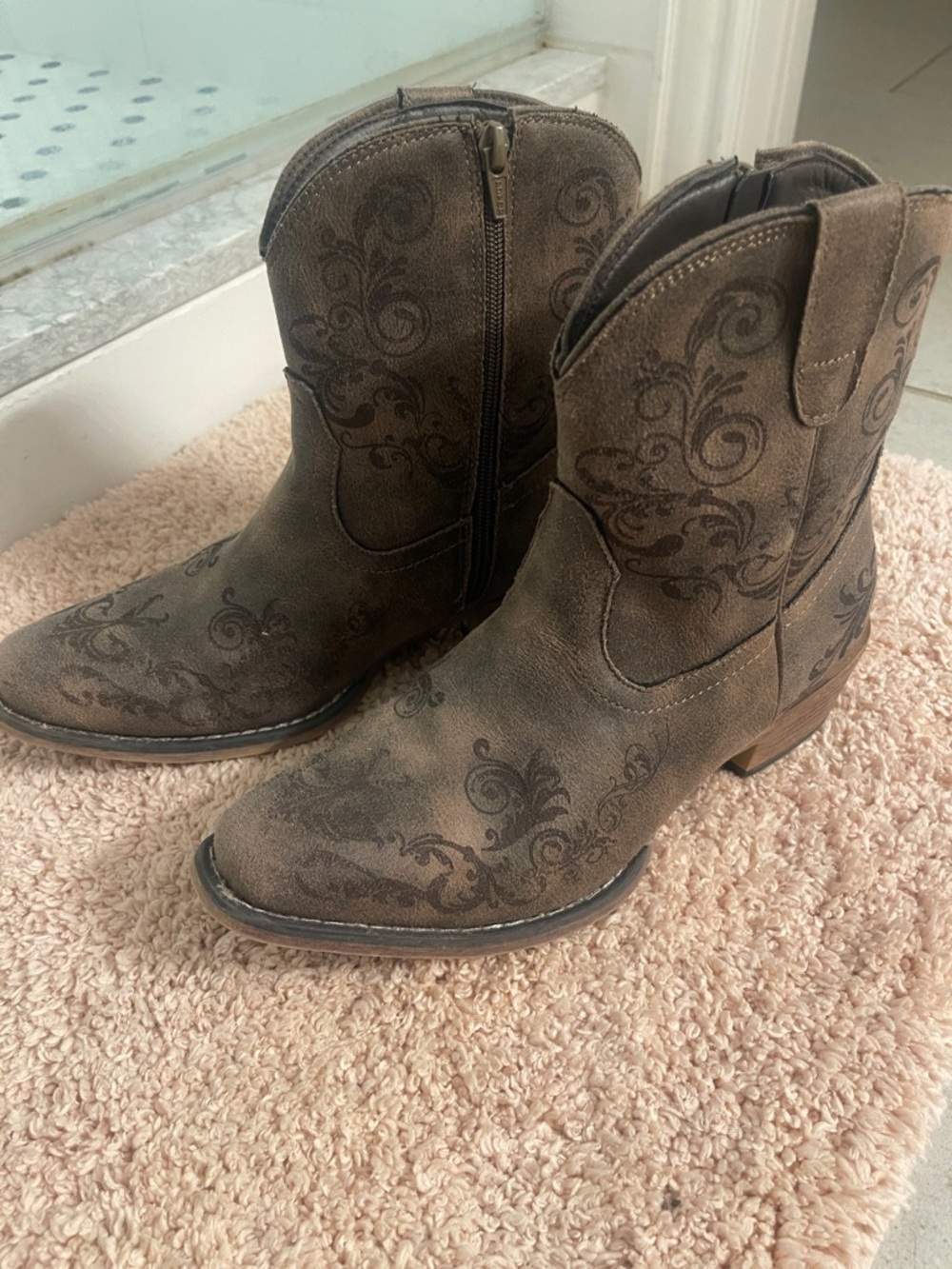 Ariat Brown Embossed Western Ankle Boots